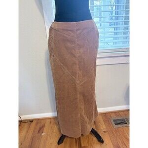 Authentic Falls Creek Vintage Corduroy Crochet Accent Brown Maxi Skirt Size 10